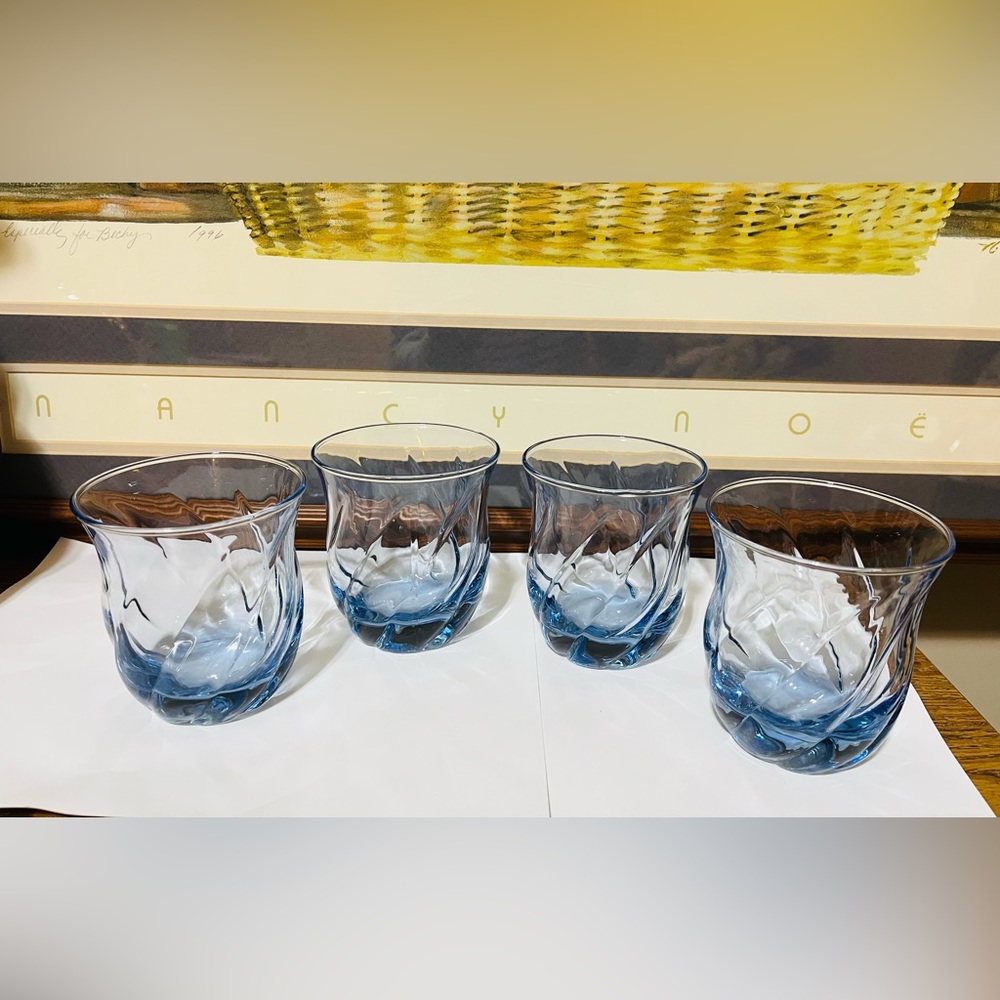 vintage blue lowball Anchor Hocking glasses